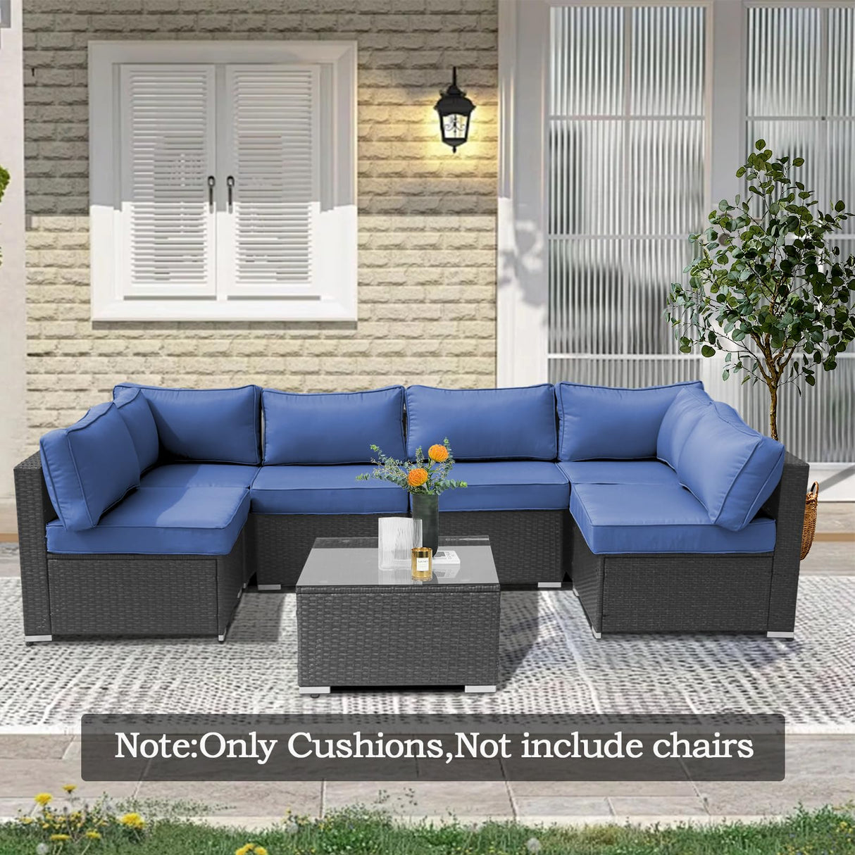 FURNAWAY 14Pcs Outdoor Sofa Cushion Replacement Set - Water Repellent Patio Furniture Cushions for Sectional/Deep Seat,UV Resistant (Blue) FURNAWAY