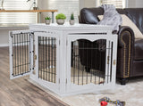BIRDROCK HOME Decorative Dog Kennel with Pet Bed - Small Indoor Pet Crate, Double Door Design, Engineered Wood & Metal Wire, Furniture-Style House for Small Dogs, Side Table or Nightstand, White BIRDROCK HOME