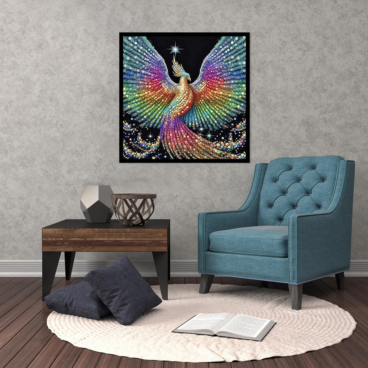 JFYHAB 5D Phoenix Diamond Painting Kits for Adult, Fire Phoenix Full Drill Round Diamond Cross Stitch Colorful Painting by Number Rhinestone Embroidery Arts Craft Diamond Art 12x12 inch JFYHAB