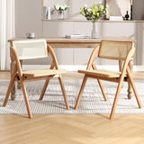 Bekrvio Folding Chair Solid Wood Rattan Chairs, Mid-Century Modern Rattan Dining Chairs with Cane Back Handmade for Living Room Bedroom, Garden Balcony, Office, No Assembly Required (Natural) Bekrvio