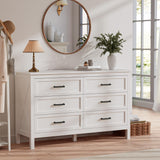 LYNSOM Farmhouse 6 Drawers Dresser for Bedroom, Wood Rustic Wide Chest of Drawers with Deep Drawers, Metal Handle, Storage Dressers Organizer for Entryway, White LYNSOM
