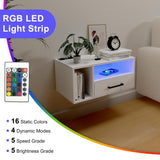 Homaterial Floating Nightstand with Charging Station and LED Lights, Floating Bedside Table with Drawers Wall Mounted Nightstands,for Bedroom Room, 21.3" x 11.8" x 10",White Homaterial