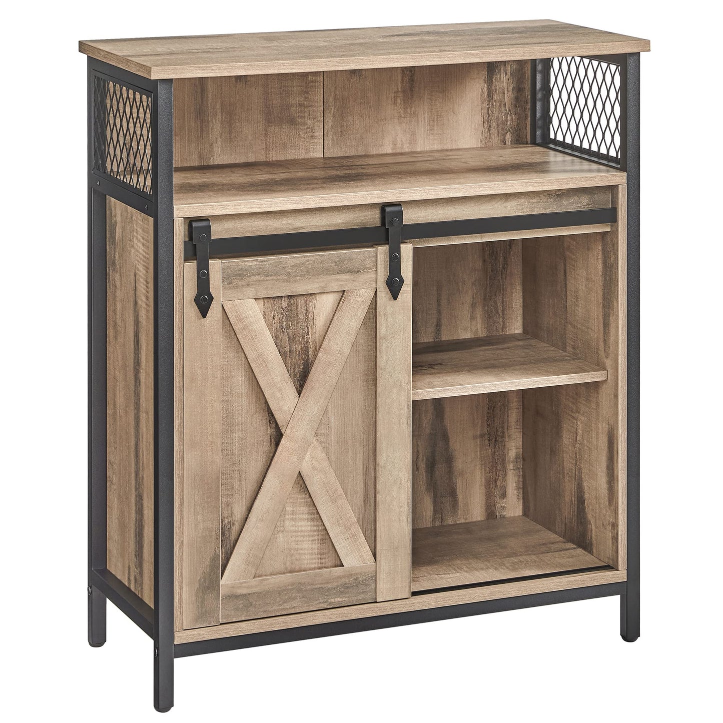 VASAGLE Buffet Cabinet, Sideboard with Open Compartment, Sliding Barn Door, 11.8"D x 27.6"W x 31.5"H, Toasted Oak and Black ULSC089B50 - WoodArtSupply