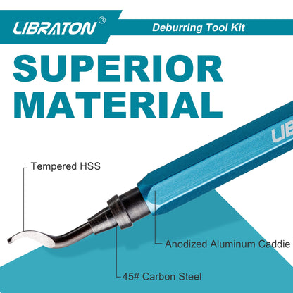 Libraton Deburring Tool with 11 High Speed Steel Blades, 360 Degree Rotary Head Deburring Tool for Metal, Resin, Aluminum, Copper, Plastic, 3D Printing, Wood - WoodArtSupply