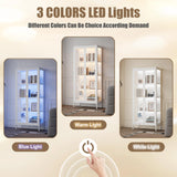 Glass Display Cabinet with LED Lights, White Curio Glass Showcase, 66" Tall Metal Storage Cabinet with Doors and Adjustable Shelves, 3 Color Lighted Display Case for Living Room, Hallway, Pantry MetalMax