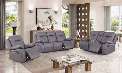 Manual Recliner Sofa Set Furniture for Living Room, Leather Reclining Sofa, Home Theater Seating 3 Pcs Included Recliner Chair, Reclining Loveseat and 3 Seater Sofa with Console Storage (1+2+3), Gray