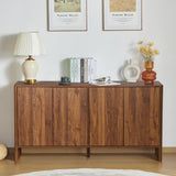 Sideboard Buffets Cabinet, Modern Accent Storage Cabinet with 4 Fluted Doors and Adjustable Shelves, Wood Credenza Buffet Sideboards, Console Table for Kitchen Dining Living Room Entryway (Walnut) XUZENEST