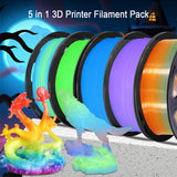 DO3D 1.75mm PLA 3D Printer Filament Bundle: Glow in Dark Green, Blue, Purple, Rainbow, One Spool Clear Multi Colored Rainbow, Each Spool 250g, Total 1.25Kg 3D Printing Filament, 250g x 5 Spools PLA DO3D