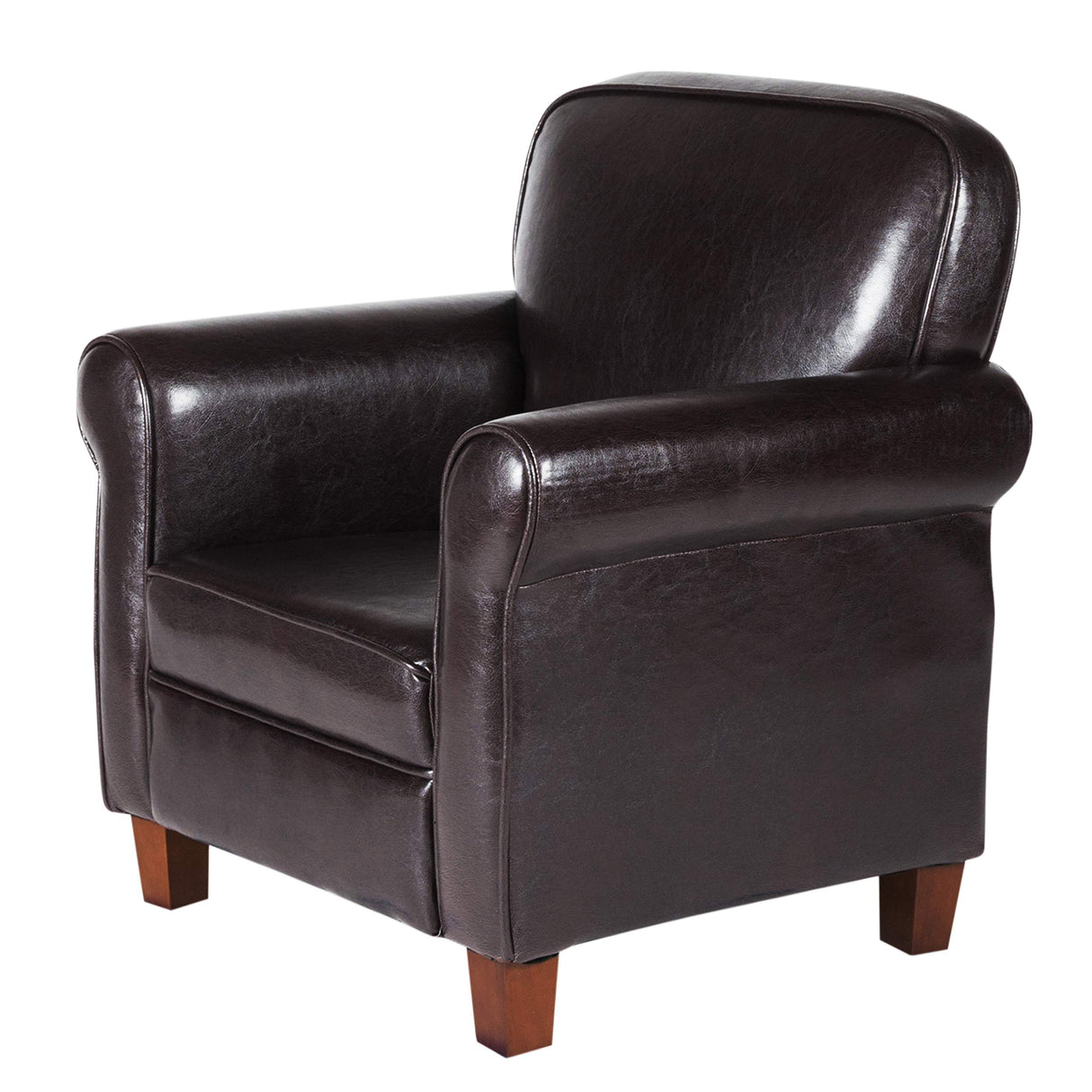 HomePop Youth Leatherette Club Chair, Dark Brown HomePop