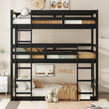 Hommoo Triple Bunk Bed Twin Over Twin Over Twin Wood Bed Frame Convertible Loft Bed for 3 Teens Adults with Ladder and Guardrail for Small Space Bedroom Dorm Black Hommoo