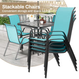 TLSUNNY Patio Dining Set 5 Pieces, All Weather Outdoor Furniture W/30"X 30" Table and 4 Stackable Textilene Chairs, Metal Table and Chairs for Lawn, Garden, Poolside, Backyard (Umbrella not Included) TLSUNNY