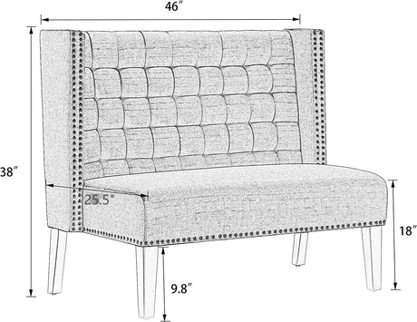 46" Small Modern Loveseat Settee Sofa 2-Seat Sofa Couch Tufted Love Seat Dining Bench with Nail Head Trim Back Banquette Sofas for Living Room Small Space Entryway Hallway Khaki Tongli