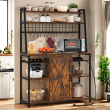 YITAHOME Large Bakers Rack with Power Outlet and Storage Cabinet, 47 Inch Farmhouse Coffee Bar Cabinet, Kitchen Microwave Stand with Wine Shelves and 12 Hooks, Rustic Brown YITAHOME