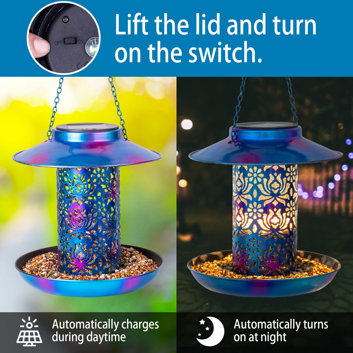 Ottsuls Solar Bird Feeder for Outdoors Hanging, Metal Wild Cardinals Garden Lantern with S Hook, Weatherproof and Water Resistant Birdfeeders as Gift Ottsuls