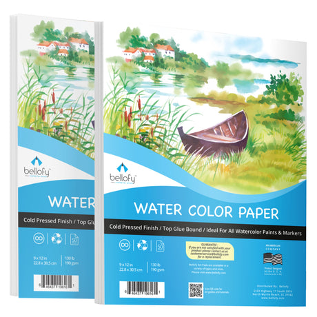 Bellofy 2X Watercolor Paper Pad, 100 Sheets, 9x12 Inches | Ideal for Kids, Artists & Beginners Love | Watercolor Sketchbook for Watercoloring Techniques | Great Gift Idea Bellofy