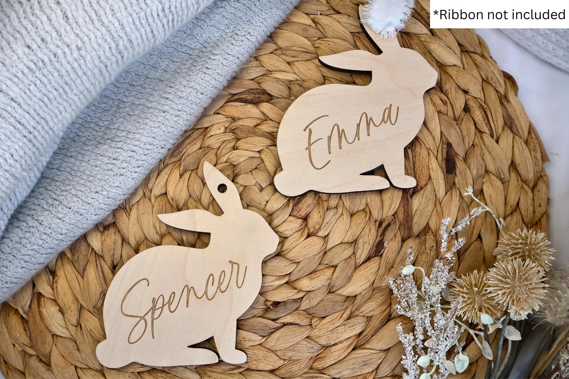 Personalized Easter Bunny Rabbit Basket Tag, Engraved Bunny-Shaped Wooden Placecard Name Tag For Kids - WoodArtSupply