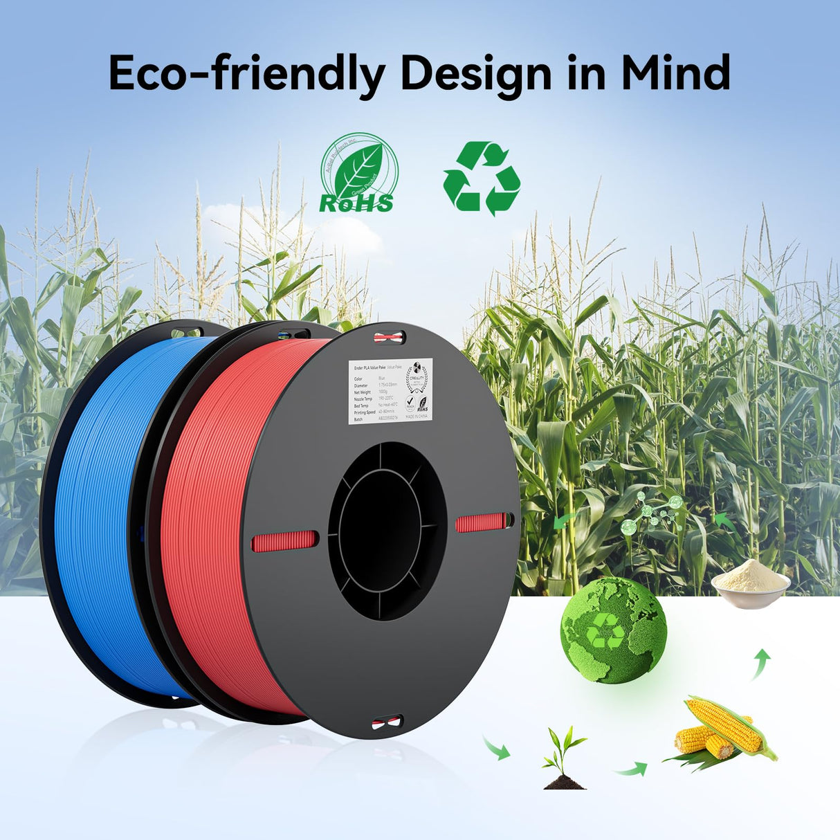 Creality PLA Filament 1.75mm PLA 3D Printer Filament, 2kg Cardboard Spool (4.4lbs), Dimensional Accuracy +/- 0.02mm, Fit Most FDM Printer (Red & Blue 2-Pack) Creality