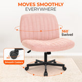 Orange Factory Criss Cross Chair with Wheels, Armless Cross Legged Office Desk Chair, Wide Comfy Vanity Rolling Swivel Modern Comfortable Fabric Computer Task Chairs for Home Office (Pink) Orange Factory