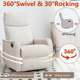 Massage Chair Recliner with Heat, Swivel Rocking Chair Recliner with High Back, Manual Lazy Boy Recliners for Adults,Small Recliner Chair for Small Spaces, Living Room Bedroom, Fabric (Beige) Thctvous