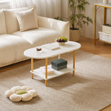 Aibiju Oval Coffee Table White, Small Wooden Coffee Table for Small Space, Splicing Design 35 * 16 * 17in, 2 Tier Center Table for Living Room White YD-011W Aibiju