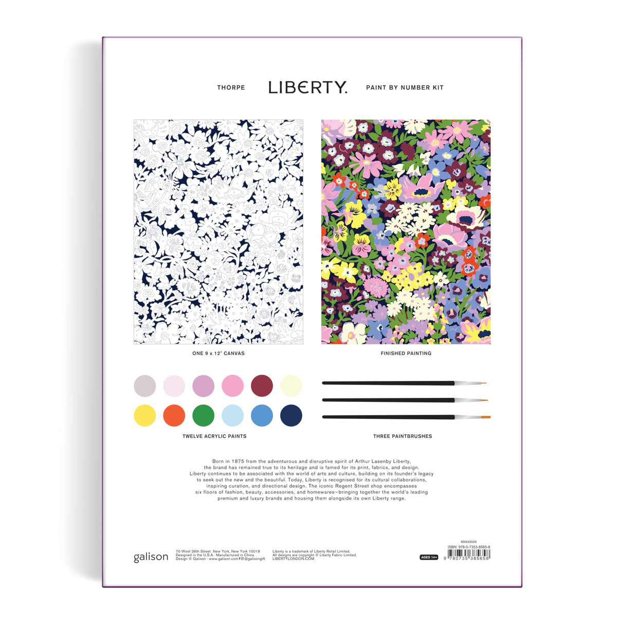 Galison Liberty Thorpe – DIY 9 x 12 Paint by Number Kit with Iconic Liberty Print Art for Beginners and Experts Includes Paint and Brushes Galison
