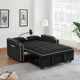 Pull Out Sofa Bed with Phone Holder, Convertible Velvet Loveseat Sleeper with 2 USB Charging Ports, Modern Futon Couch with Cup Holders and Adjustable Backrest, Small Love Seat for Living Room, Black KINFFICT