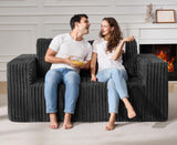 Modular Sectional Sofa 2 Seater Loveseat Modular Sofa Couch with Deep Seat Memory Foam Cloud Sofa Chair with Pillows Oversized Sectional Sofa for Living Room Bedroom (Strip Grey, Loveseat) Hobestluk