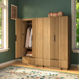 Yechen 64" Fluted Armoire Wardrobe Closet with Doors and Drawer, Wooden Wardrobe Closet Cabinet with Adjustable Shelve, Modern Small Armoires Storage Clothes, Coats for Bedroom, Natural Yechen