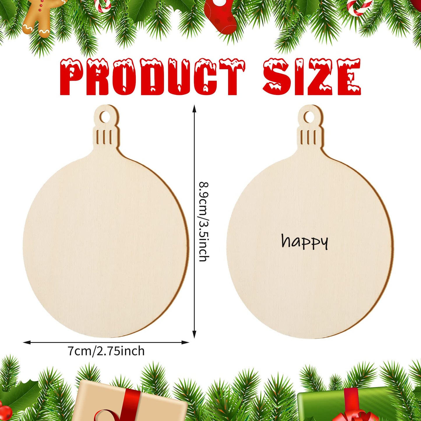 Blulu 60 Pieces Christmas Wooden Ornaments Round Wood Slices Snowflake Angel Shape with Cords for DIY Crafts New Year Christmas Tree Pendant Ornaments