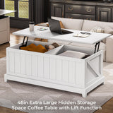 UPOSOJA 48” Lift Top Coffee Table for Living Room, Coffee Tables with Large Storage & Fence Design, Coffee Table lifting top for Living Room Rustic Center Table for Home and Office, White UPOSOJA