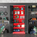 Garage Storage Cabinet with 5 Adjustable Shelves,Metal Storage Cabinet with Lock,Red Black Metal Cabinet with Locking Doors,Steel Cabinet,71" Lockable Storage Cabinet for Home,Office,Garage Cabinets SISESOL