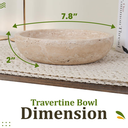 FNTSTICGOODS Travertine Decorative Bowl - 7.8” Diameter & 2” Height - Key Bowl for Entryway Table - Travertine Bowl for Fruit - Organic Modern Centerpiece Bowl - Beige/Natural