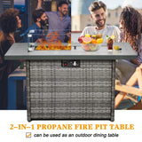 LayinSun 44" Propane Gas Fire Pit Table, 55000 BTU Rectangular Fire Pit with Glass Wind Guard for Outside Patio Deck Garden Backyard Gray-Aluminum Top LayinSun