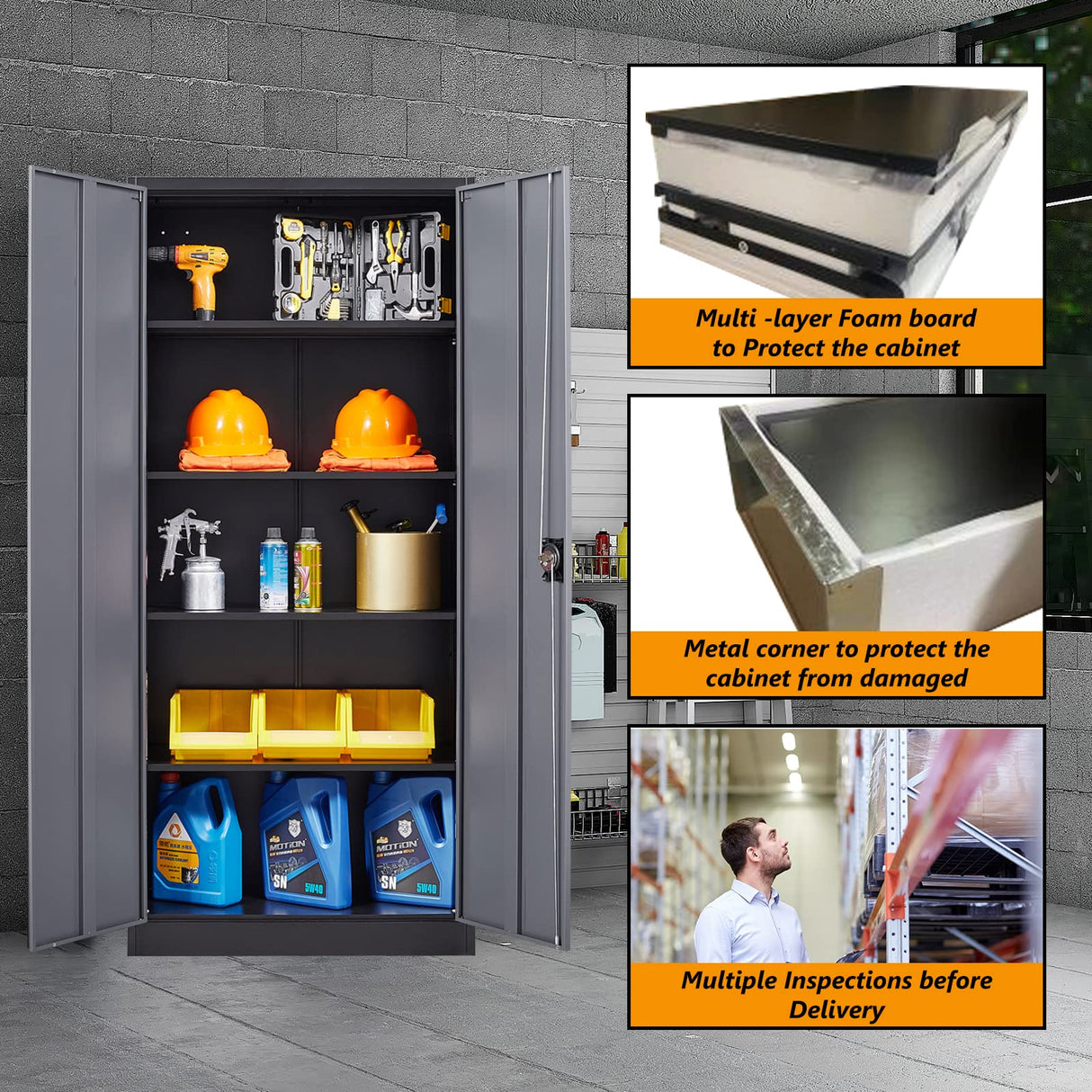 STANI Garage Storage Cabinet, Metal Storage Cabinet with 4 Adjustable Shelves, 71" Steel Lockable File Cabinet, Locking Steel Storage Cabinet for Office,Home,Garage,Gym,School STANI