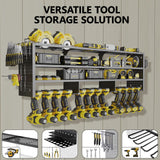 RacKeaLsi 49" W Large Power Tool Organizer Wall Mount, 4 Layer Heavy Duty Metal Tool Storage Rack with 12 Drills Holder, Utility Racks for Garage Workshop, Ideal Garage Organization RacKeaLsi