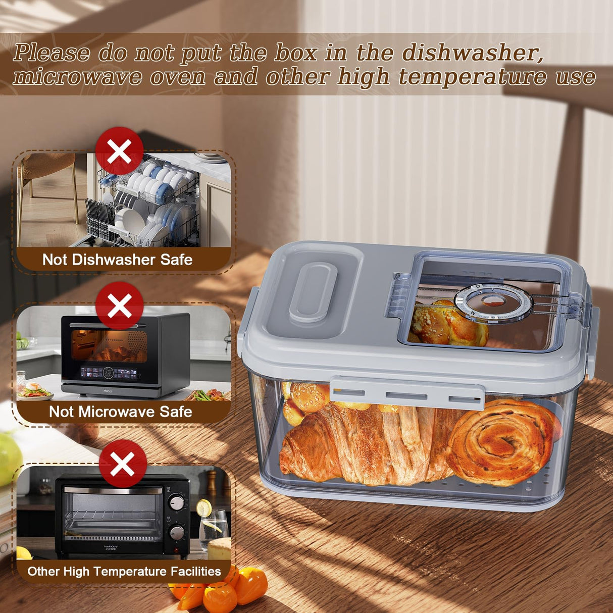 ANYPROLUS Bread Box for Homemade Bread, Time Recording Bread Containers Storage Airtight Loaf, Bread Storage Container Bread Keeper with Lid, Bread Box for Kitchen Countertop, Grey ANYPROLUS
