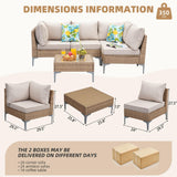 SunloungeCo 5-Piece Patio Furniture Set, Outdoor Wicker Sectional Sofa with Coffee Table, Anti-Slip & Thick All-Weather Cushions for Sunroom,Garden,Backyard, Beige SunloungeCo