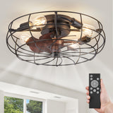 LEDIARY 20" Caged Ceiling Fans with Lights and Remote, Flush Mount Bladeless Ceiling Fan Low Profile, Small Farmhouse Industrial Enclosed Ceiling Fan with Light for Bedroom, Kitchen, Indoor LEDIARY