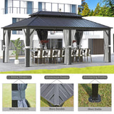 Aoxun Hardtop Gazebo 12FT X 20FT, Galvanized Steel Double Top, Aluminum Metal Gazebo with Netting and Curtains, Permanent Gazebo Pavilion for Outdoor Dining, Wedding, Party Aoxun