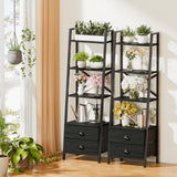 Furologee 4-Tier Ladder Shelf,Small Bookshelf with 2 Drawers,Vertical Bookcase Storage Rack Organizer,Display Bookshelves for Living Room,Bedroom,Bathroom,Home Office,Kitchen,Rustic Brown,Black Oak Furologee