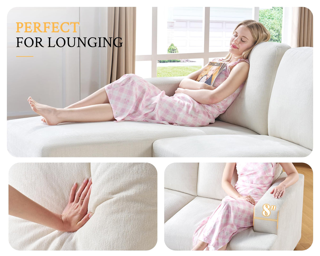 VanAcc 88 Inch Reversible L Shape Sofa, Convertible Sofa with Storage, L Shape Couch with Chaise, Comfy Couches for Living Room, Beige Chenille VanAcc