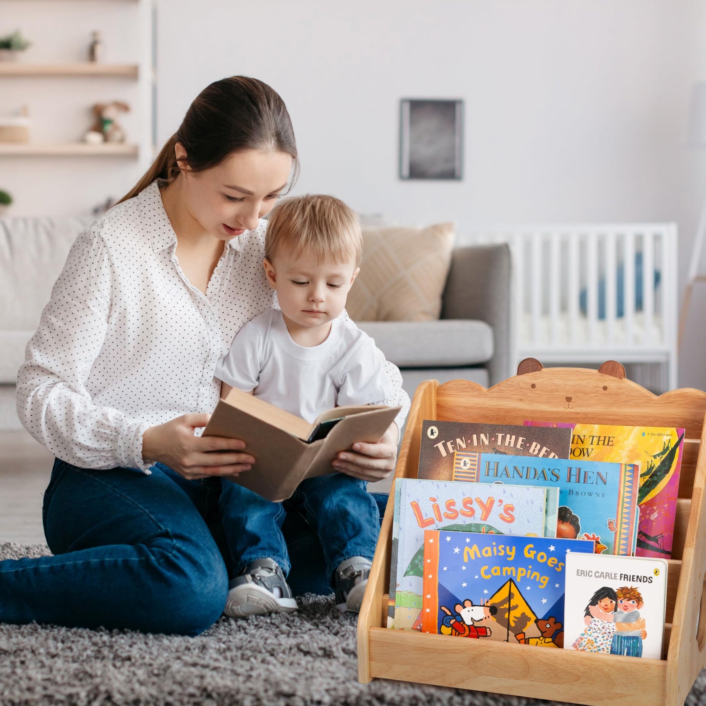 Woodtoe Kids Montessori Bookshelf with Chalkboard & Storage - Natural Wood Bookcase for Early Reading - WoodArtSupply