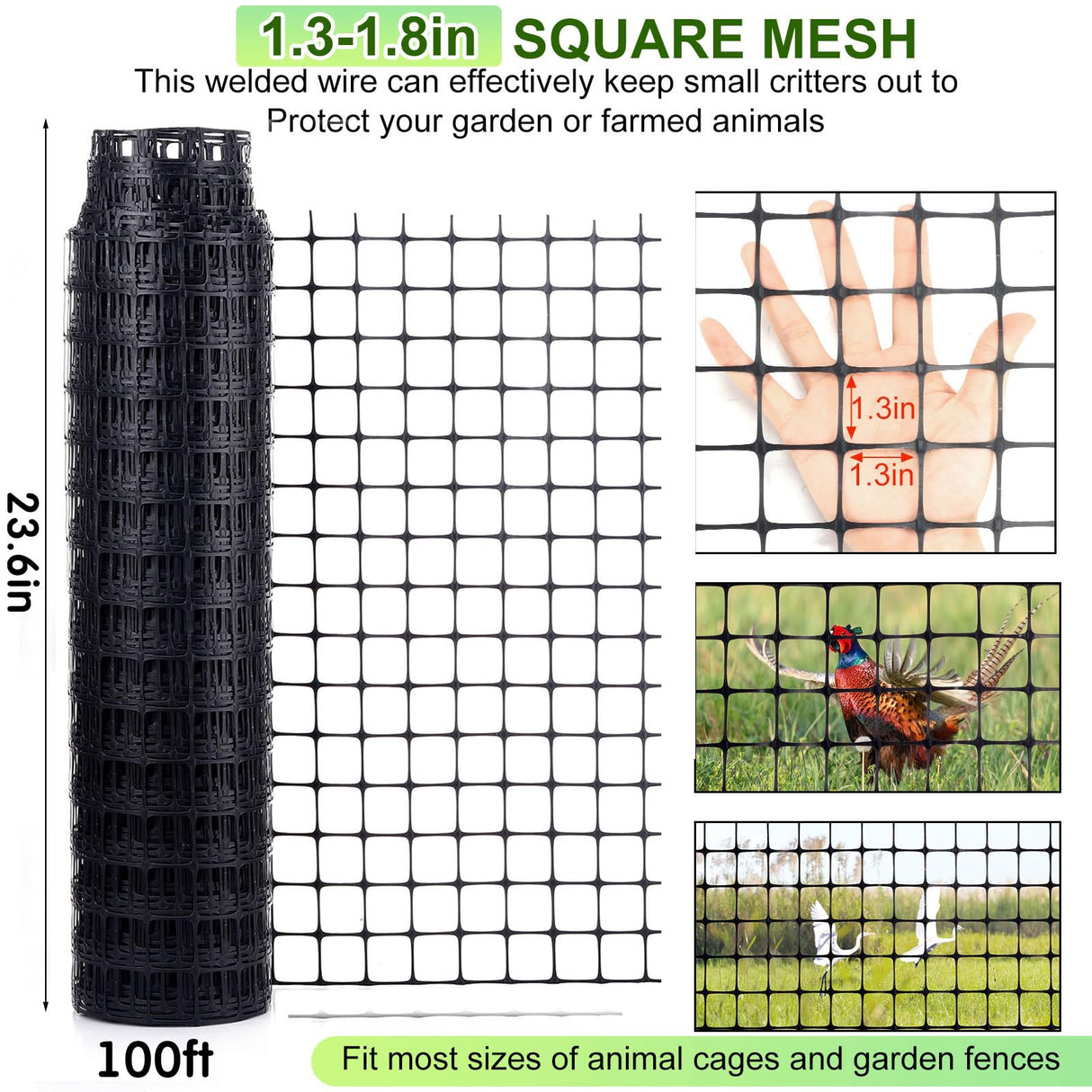 Windyun 2 Roll 100 ft 200 ft in Total Plastic Mesh Fence Roll Safety Construction Barrier Netting Outdoor Snow Temporary Garden Animal Fencing for Poultry, Chicken, Dog, Patio(Black) Windyun