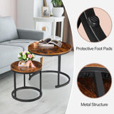 ZENY Nesting Coffee Table Set of 2, 23.6inch Round Coffee Table Wood Grain Top with Sturdy Metal Frame, Industrial End Table Side Tables for Living Room Bedroom Balcony Yard, Rustic Brown ZENY