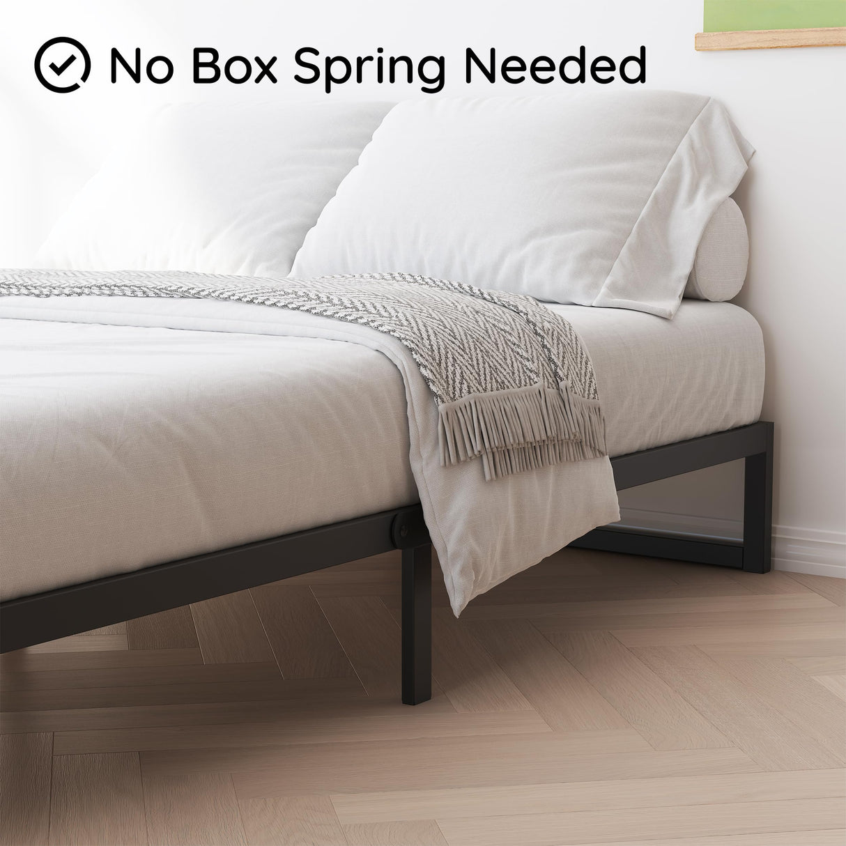 Richwanone 8 Inch Cal King Bed Frame Heavy Duty Metal Platform Mattress Foundation with Steel Slat Support, No Box Spring Needed, Easy Assembly, Black Richwanone