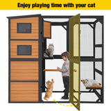 Aivituvin Large Cat Catio 4 Tiers Cat Enclosures House for Outdoor Indoor Cats with Weatherproof Roof, 3 Resting Rooms, 3 Platforms, 5 Windows 70" H 77" L Aivituvin