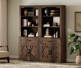 WAMPAT 5-Tier Bookcase with Barn Door Cabinets,73.3" Tall Standing Rustic Bookshelves,63" Wide Modern Farmhouse Display Storage Cabinet with Adjustable Shelves for Home,Office,Rustic Brown WAMPAT