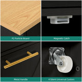 YITAHOME Drop Leaf Kitchen Island with Double Tilt Out Trash Cabinet, Rolling Kitchen Trash Recycling Cabinet with Power Outlet, Drawers, 20 Gallon Garbage Bin Storage for Kitchen Dining Area, Black YITAHOME