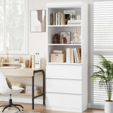 GarveeHome 70 Inches Bookcase with Drawers, Tall Bookshelf Farmhouse Bookcases Wooden Deep Bookshelves Storage Cabinet Organizer for Living Room, Study, Kitchen, Home Office GarveeHome
