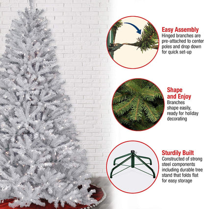 National Tree Company Pre-Lit Artificial Full Christmas Tree, White, North Valley Spruce, White Lights, Includes Stand, 7 Feet